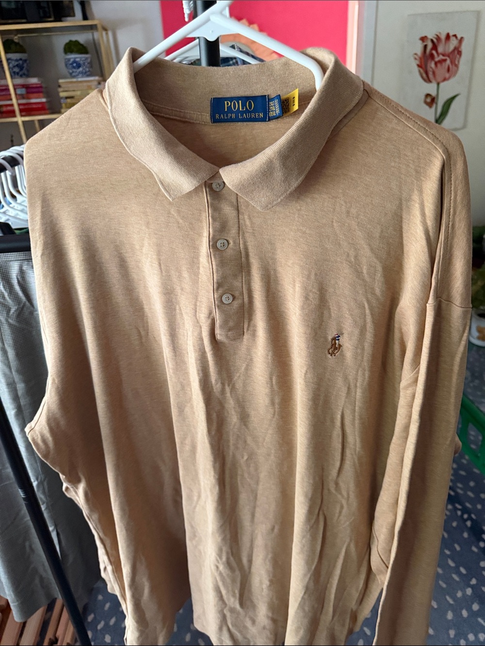 Polo by Ralph Lauren Long Sleeve Polo Shirt - Beige/Tan